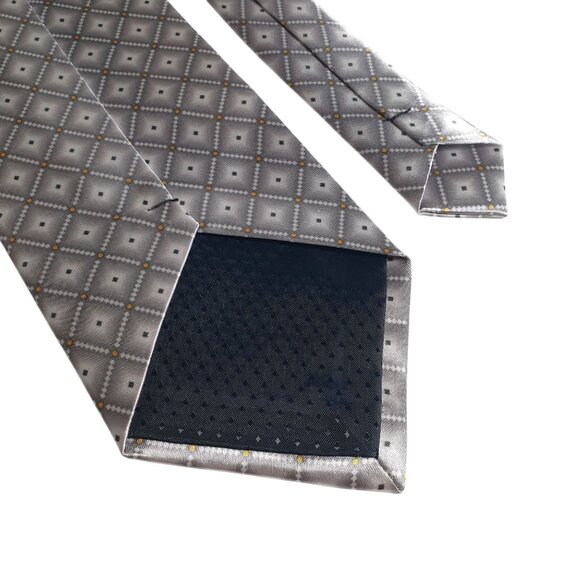 Bordeaux Men Silk Necktie Silver Gray Geometric Pattern Vintage Designer Office - Picture 5 of 5
